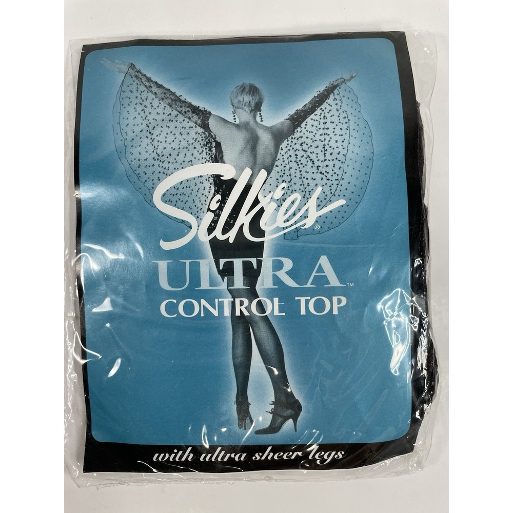Vintage Silkies Ultra Control Top Queen Off Black X-large Barely Black Pantyhose